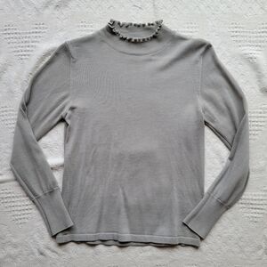 Casual Business Long-sleeve Mock Ruffled Turtleneck Wool Blend Soft Cozy Sweater